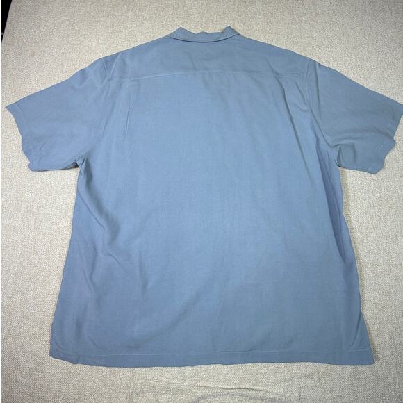 Nat Nast Men XL Blue 100% Silk Short Sleeve Button Front Camp Bowling Shirt - Picture 2 of 6